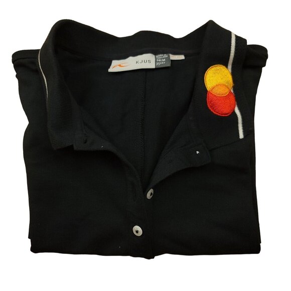 KJUS Womens 38 M Shirt Polo Short Sleeve Sport Fit Black UPF 30 Master Card Logo - Picture 11 of 13